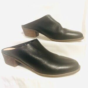 Crown & Ivy Kylie Women's-8 1/2-Black Leather Slip On Mules/Clogs-Cowgirl Heels